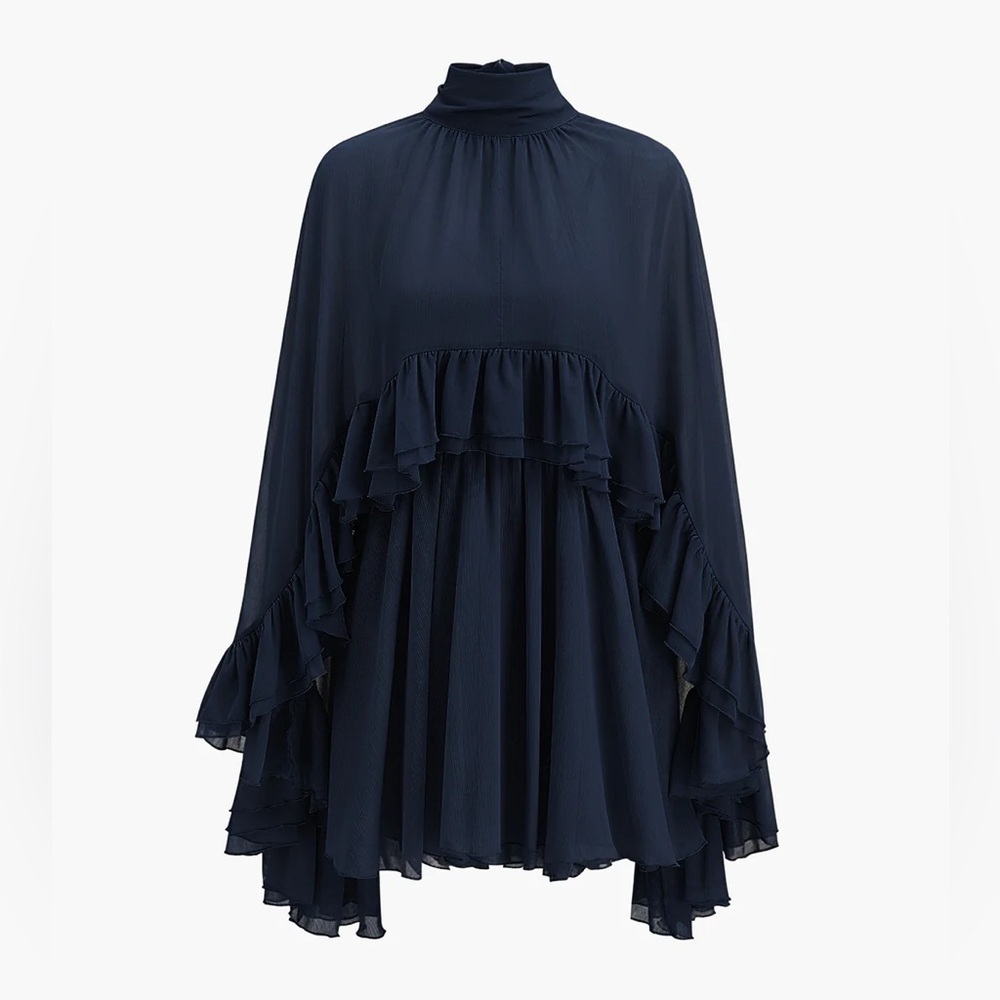 Commense Navy Ruffled Cape Two Piece Dress - Picture 3 of 8